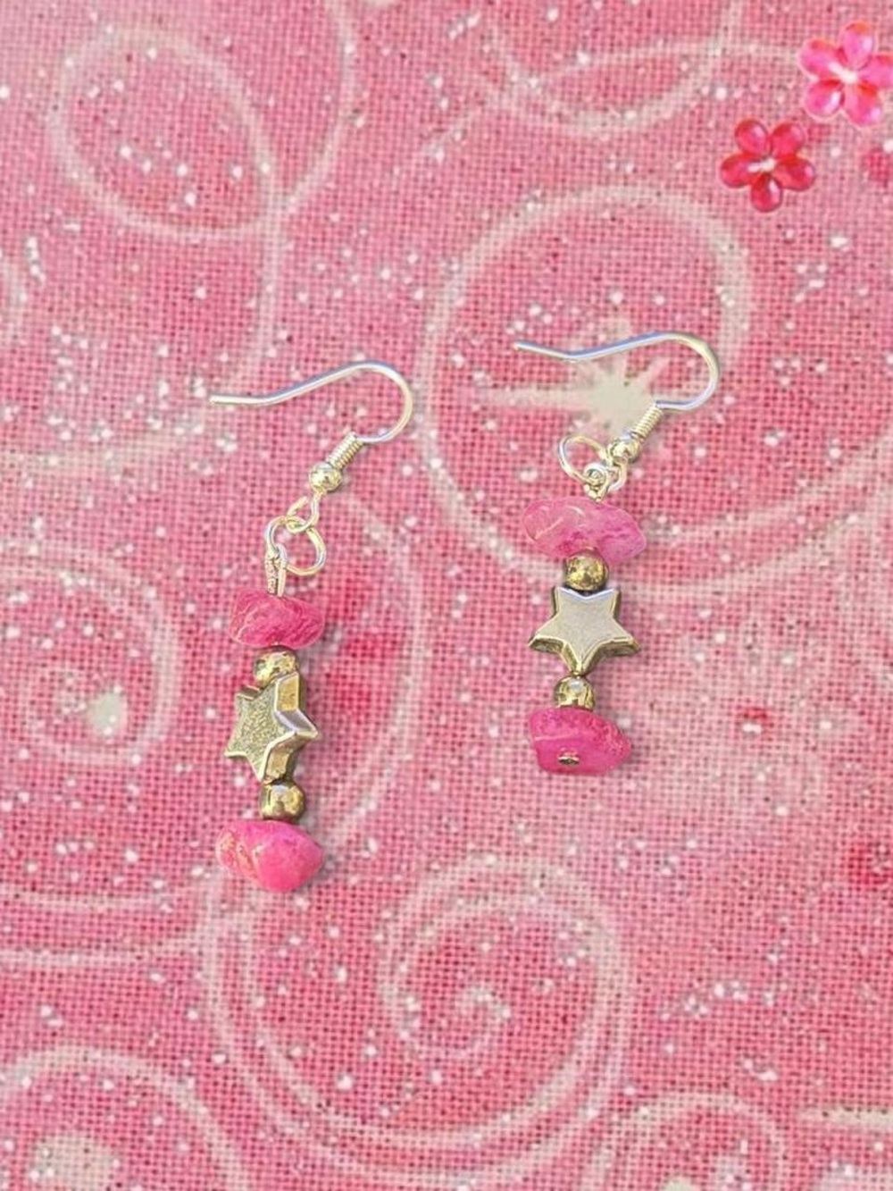Pink Star Bead Dangle Earrings